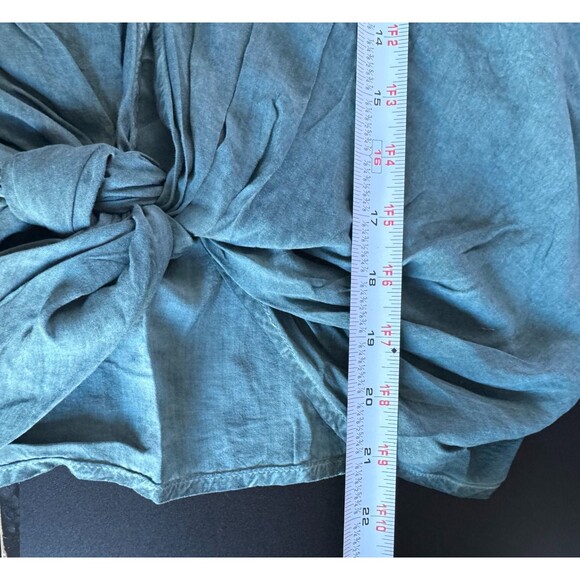 Young Fabulous Broke M Blue 100% Rayon Wrap Tie Crop Blouse Coastal Casual - Picture 9 of 11